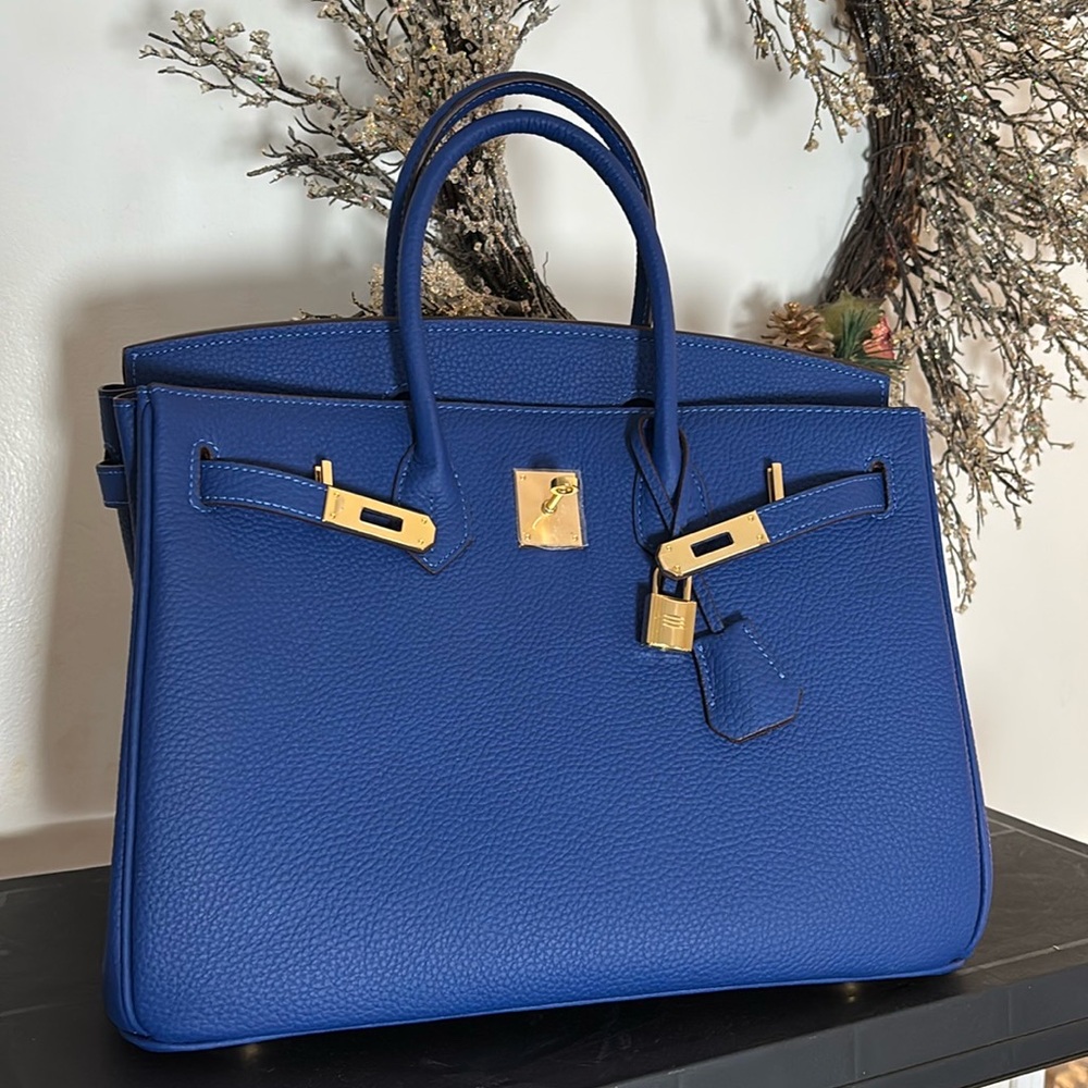 Blue Leather Wirkin Handbag 35cm